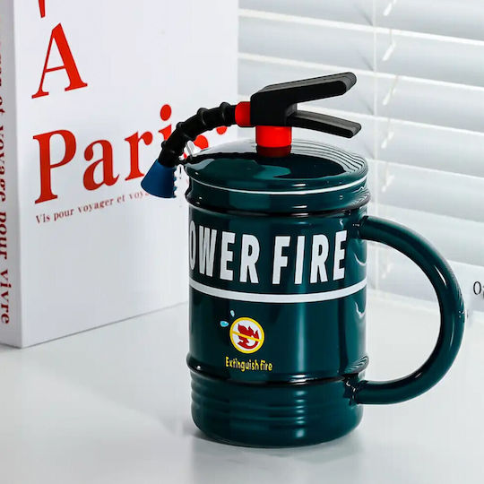 Ceramic Mug Lid Pufo Stop Fire Spoon Coffee Tea 400 Ml Green