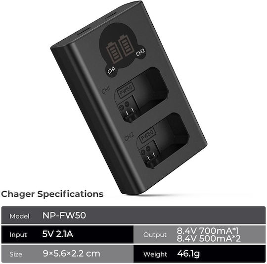K&F Concept Διπλός Φορτιστής Μπαταρίας Συμβατός με Sony