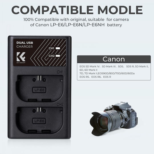 K&F Concept Διπλός Φορτιστής Μπαταρίας Συμβατός με Canon