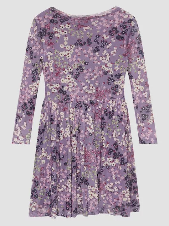 Girls Dress Long Sleeve Tulle Floral Purple