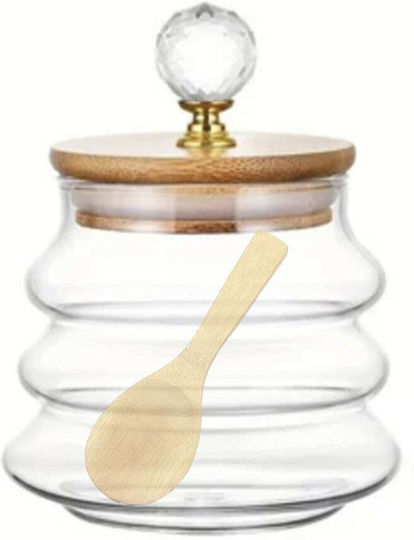 Pufo Spicey Borosilicate Glass Jar Wooden Spoon Sugar Coffee Tea Spices Wooden Lid 400 Ml