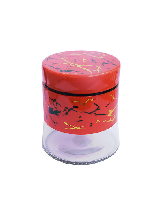Pufo Fancy Glass Jar Sugar Coffee Tea Spices with Airtight Lid 400 ml Red