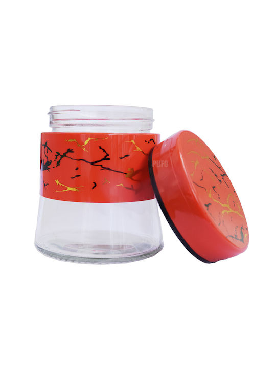 Pufo Fancy Glass Jar Sugar Coffee Tea Spices with Airtight Lid 400 ml Red