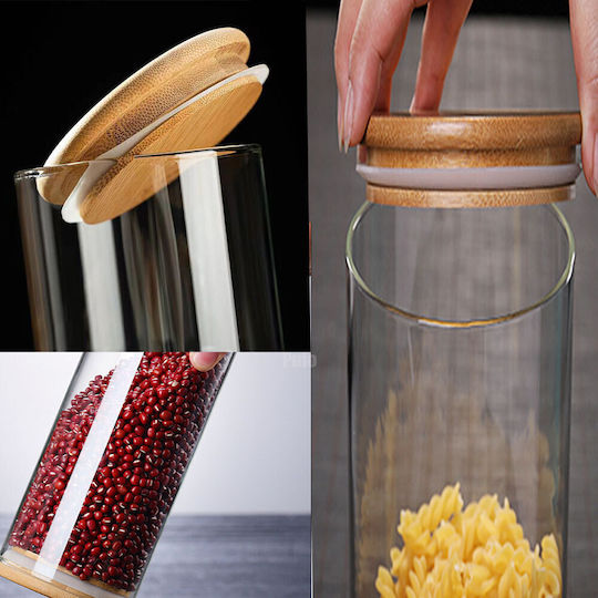 Pufo Taste Borosilicate Glass Container Sugar Coffee Tea Spices Airtight Bamboo Lid 1.4l