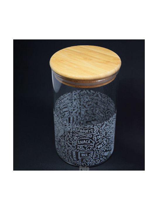 Pufo Taste Borosilicate Glass Container Sugar Coffee Tea Spices Airtight Bamboo Lid 1l