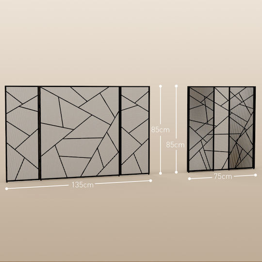 HomCom Metallic Fireplace Screen with Panels 135x85cm Black