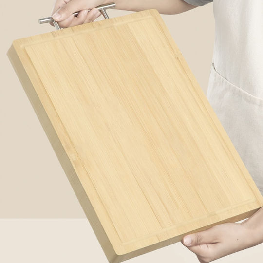 Premium Bamboo Wood Kitchen Chopping Board with Metal Handle Brown 41 x 28 cm