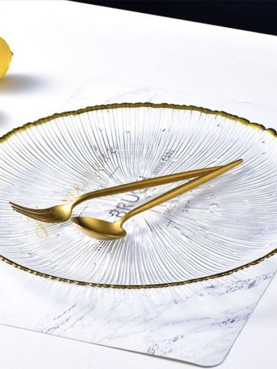 Placă Mare Din Sticlă Pufo Elegantă Aurie Pentru Deserturi Aperitive 33 Cm