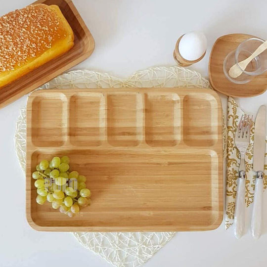 Bamboo Wood Serving Platter 6 Compartments 33 X 23 Cm Brown