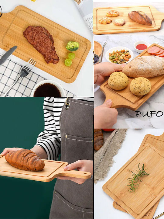 Bamboo Wooden Serving Platter with Handle for Food Appetizers and Pizza 40 x 16 cm Brown