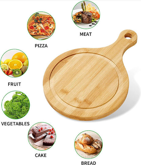 Runder Bambusholz Servierplatte Mit Griff Lebensmittel Vorspeisen Pizza 44 Cm Braune