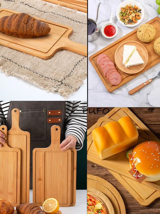 Bamboo Wooden Serving Platter with Handle for Food Appetizers and Pizza 34 x 14 Cm Brown