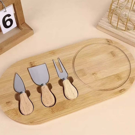 Bamboo Serving Platter for Cheeses Pufo Cheese 3 Pieces Included Accessories 36 Cm