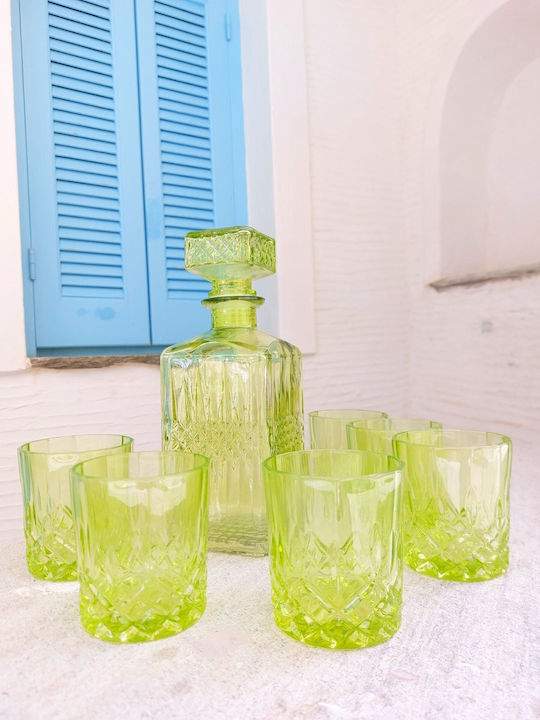 Glass Whiskey Decanter with Stopper & Glasses Green 7pcs