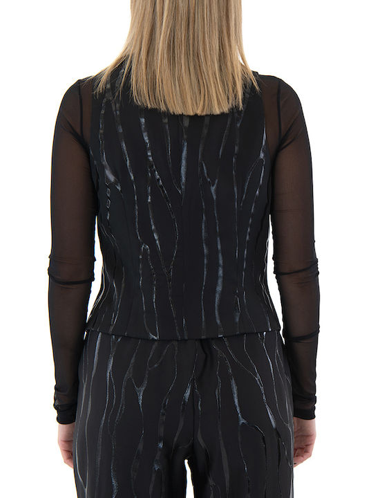 Women's Blouse Sleeveless with V Neckline Black
