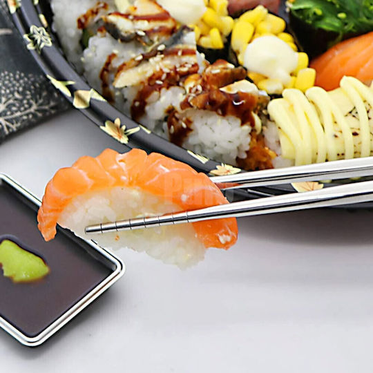 Set 5 Pairs Fluffy Metal Chopsticks Made Steel Sushi 22 Cm Silver