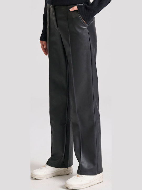 Damen Hoch tailliert Stoff Hose Schwarz