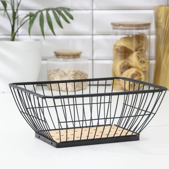 Pufo Metallic Fruit Bowl Bamboo Base Rectangular 28 x 22.5 cm Black