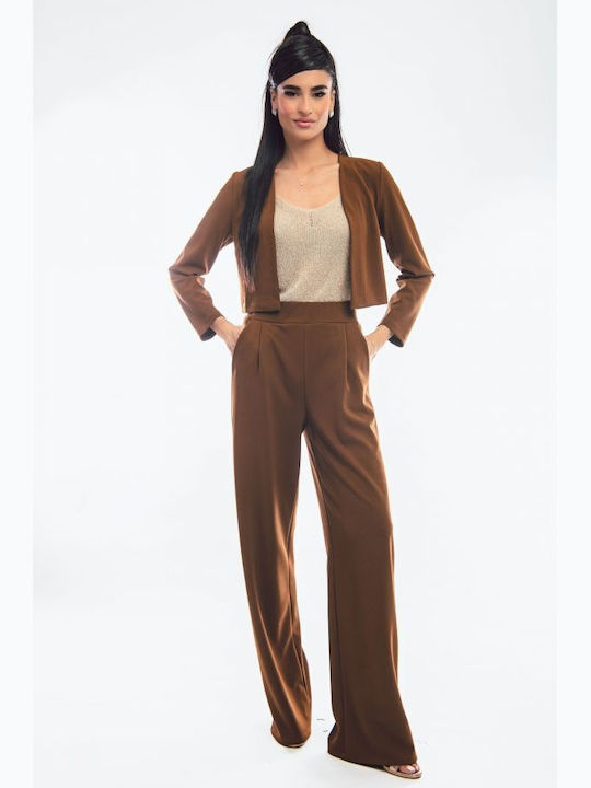 BelleFille Women's High-waisted Fabric Trousers Clay Brown