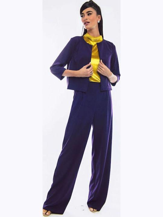Women's High-waisted Fabric Trousers Purple