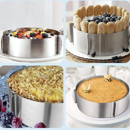 Adjustable Metal Cake Ring Pufo Cake Pastries Height 8.5 Cm Silver