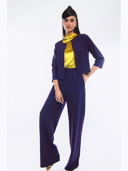 Women's High-waisted Fabric Trousers Purple