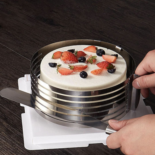 Adjustable Metal Ring Pufo Cake Cake Pastries 6 Slicing Sections Height 8.5 Cm Silver