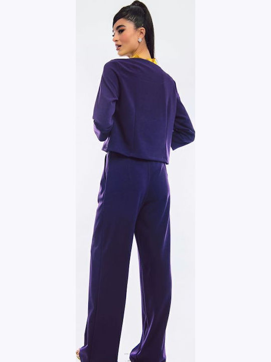 Women's High-waisted Fabric Trousers Purple