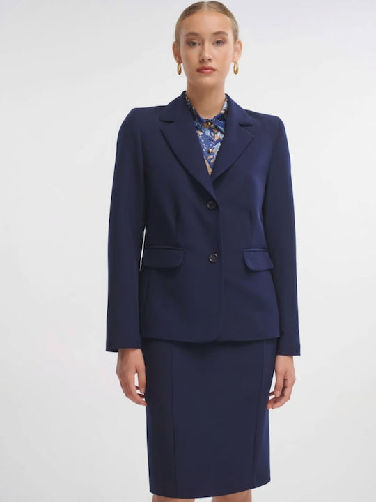 Damen Hoch tailliert Stoff Hose mit Gummizug in Geradem Schnitt Blue