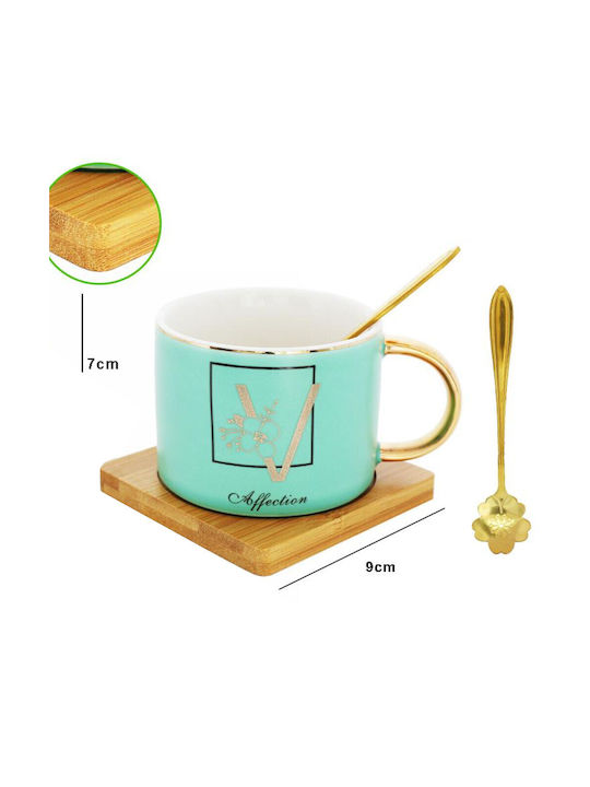 Bambus Ceașcă Farfurie Lingură Pufoasă Cafea Ceai 180 ml Verde Deschis