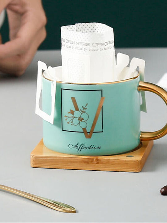 Bambus Ceașcă Farfurie Lingură Pufoasă Cafea Ceai 180 ml Verde Deschis