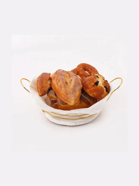 Round Metallic Bread Basket Pufo Luxury Premium Serving Bread Removable Fabric Cover 24 X 24 Cm Gold