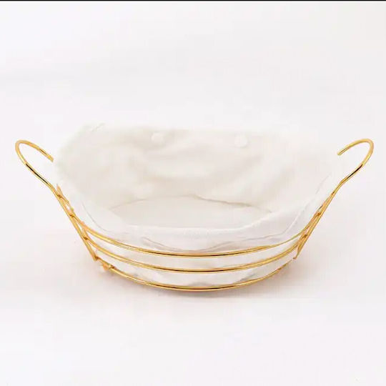Round Metallic Bread Basket Pufo Luxury Premium Serving Bread with Removable Fabric Cover 24 x 24 cm Gold