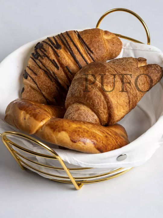 Round Metallic Bread Basket Pufo Luxury Premium Serving Bread Removable Fabric Cover 24 X 24 Cm Gold