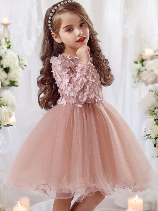 Kinderkleid Tüll Blumen Pink