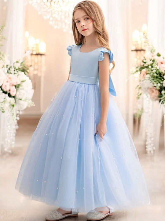 Kinderkleid Ärmellos Tüll Light Blue