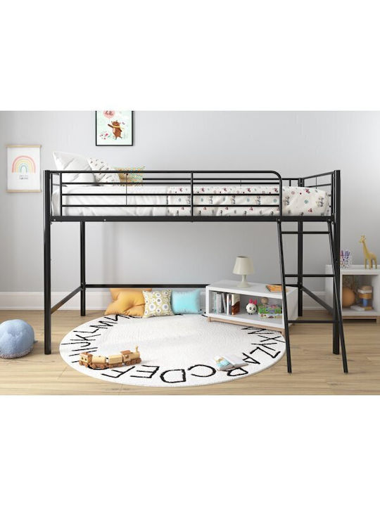 Kinderbett Hochbett Einzeln Schwarz für Matratze 90x200cm