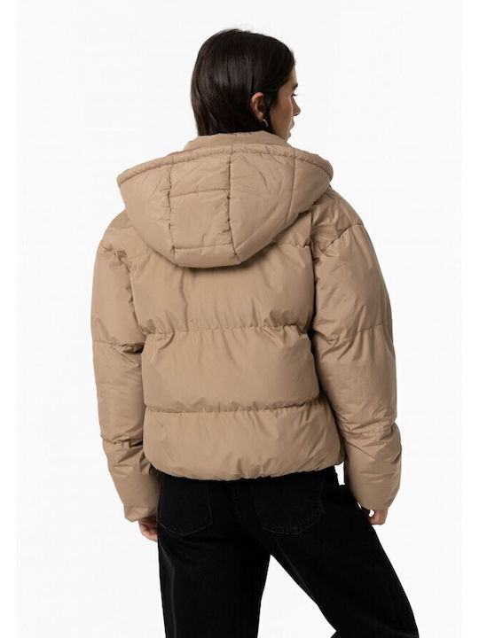 Women's Short Puffer Jacket for Winter Beige