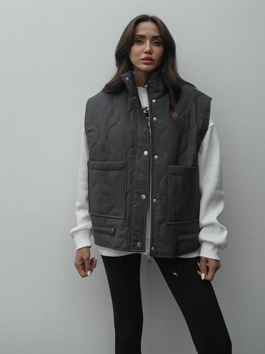 Kurz Damen Ärmellos Puffer Jacke für Winter Grey