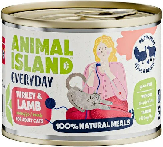 Animal Island Wet Food for Adult Cats in Cans with Turkey Gluten-Free 200gr