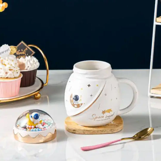 Ceramic Teapot Mug Lid Pufo Travel Space Coffee Tea 500 Ml White