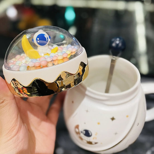 Ceramic Teapot Mug Lid Pufo Travel Space Coffee Tea 500 Ml White