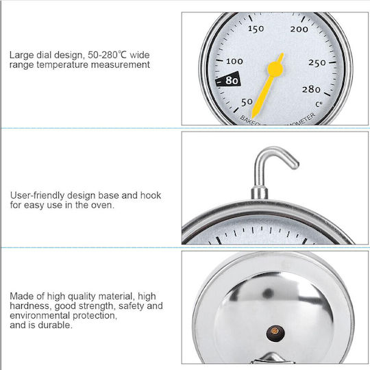 Metallic Analog Meat Thermometer Hook Pufo Oven Measurement Range 50-280°c