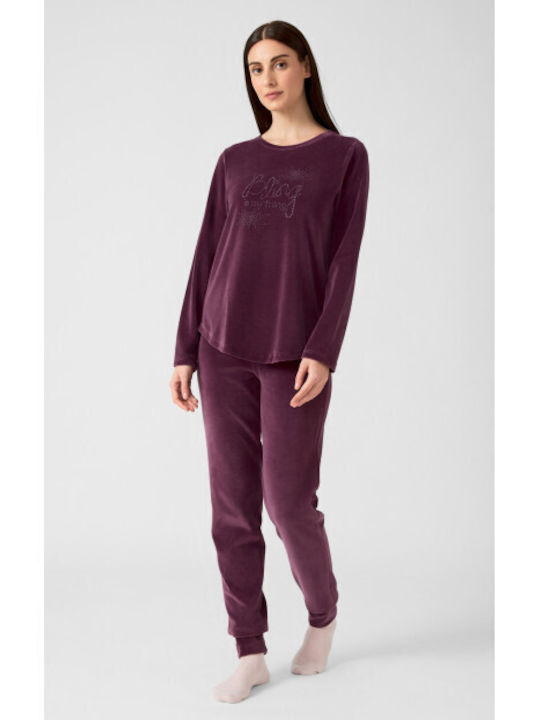 Minerva Winter Damen Pyjama-Set Baumwolle Light Purple