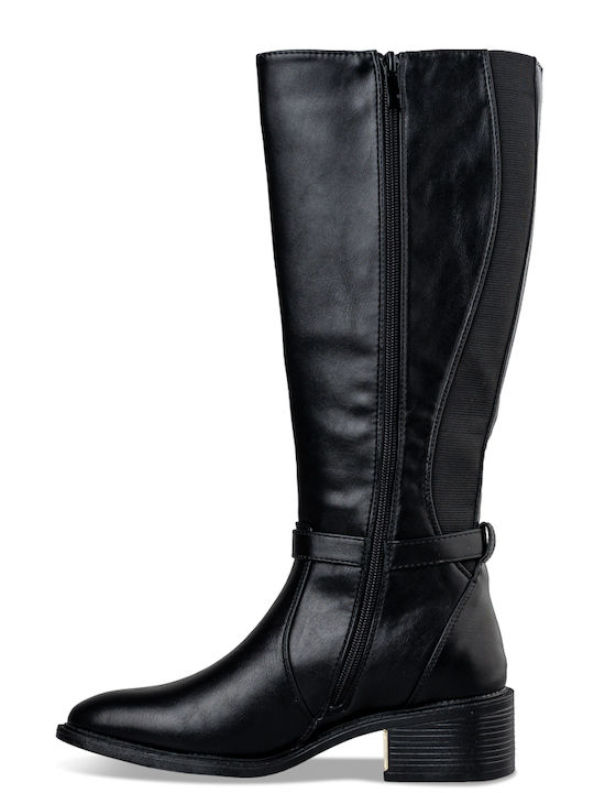 Synthetic Leather Riding Boots Black