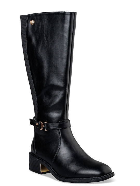 Synthetic Leather Riding Boots Black