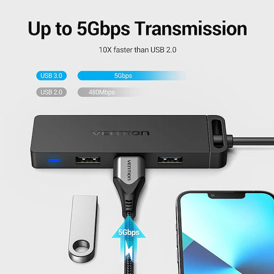 Vention Hub 4 Θυρών USB 3.0 με σύνδεση USB-C