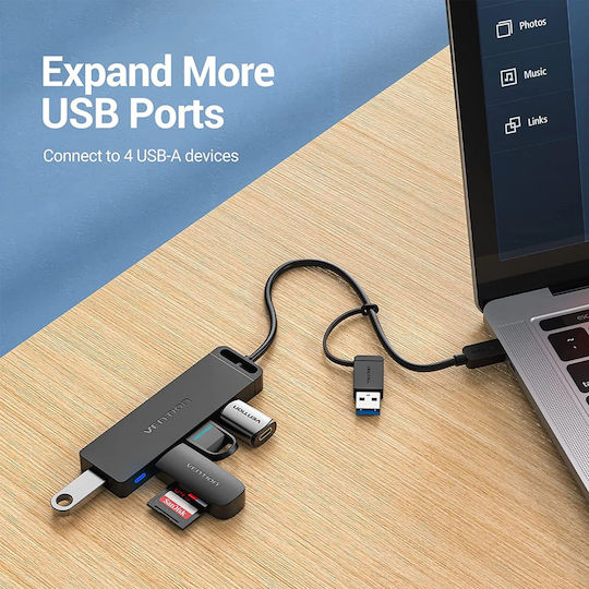 Vention Hub 4 Θυρών USB 3.0 με σύνδεση USB-C