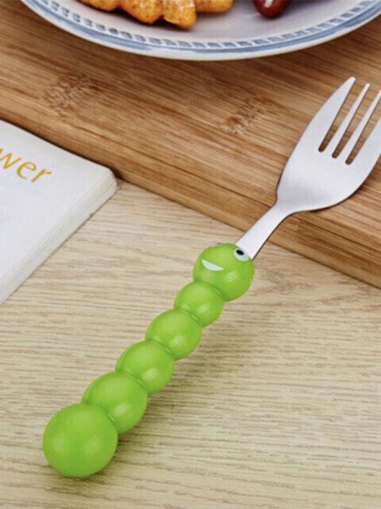 Cute Puff Kids Cutlery Set 3 Pieces Stainless Steel Green