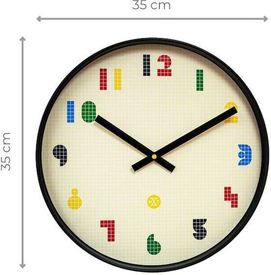 Ρολόι Τοίχου 35cm Αθόρυβο Μαύρο Πολύχρωμο Abs Nextime 'bit' 7371